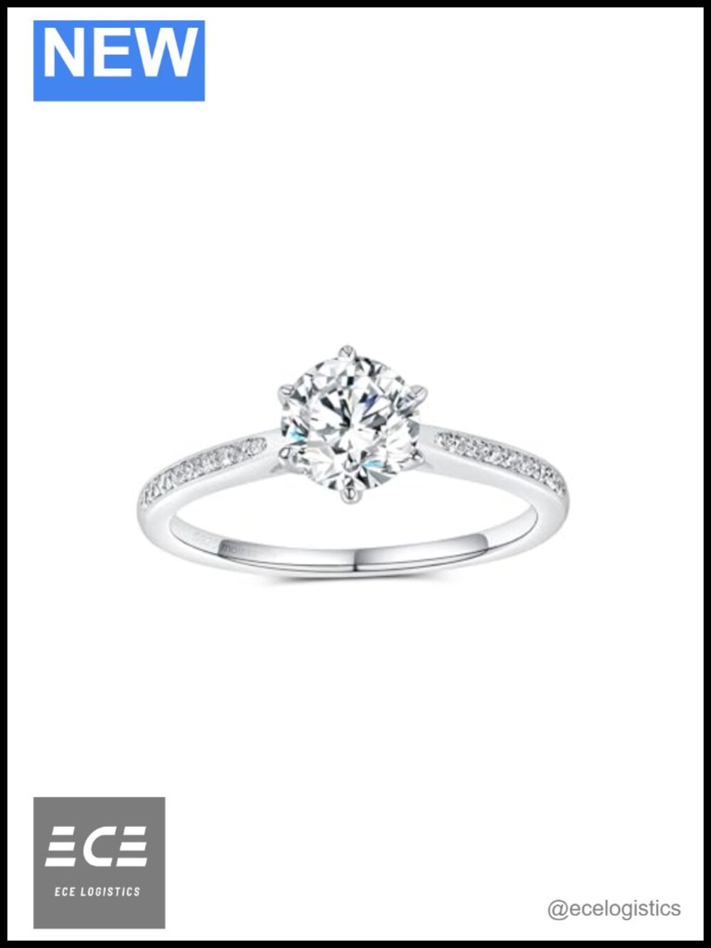 925 Silver White Gold Plated Moissanite Ring Promise Wedding Engagement